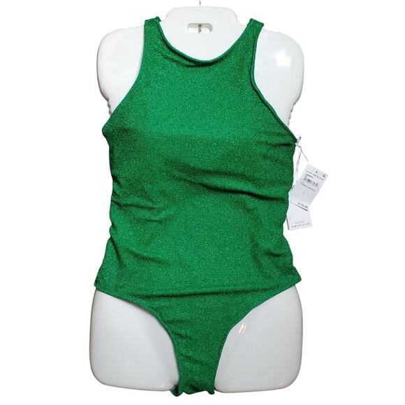Good American Glitter One-Piece Swimsuit Green Halter Neck Size 3 Large NWT - Picture 2 of 7
